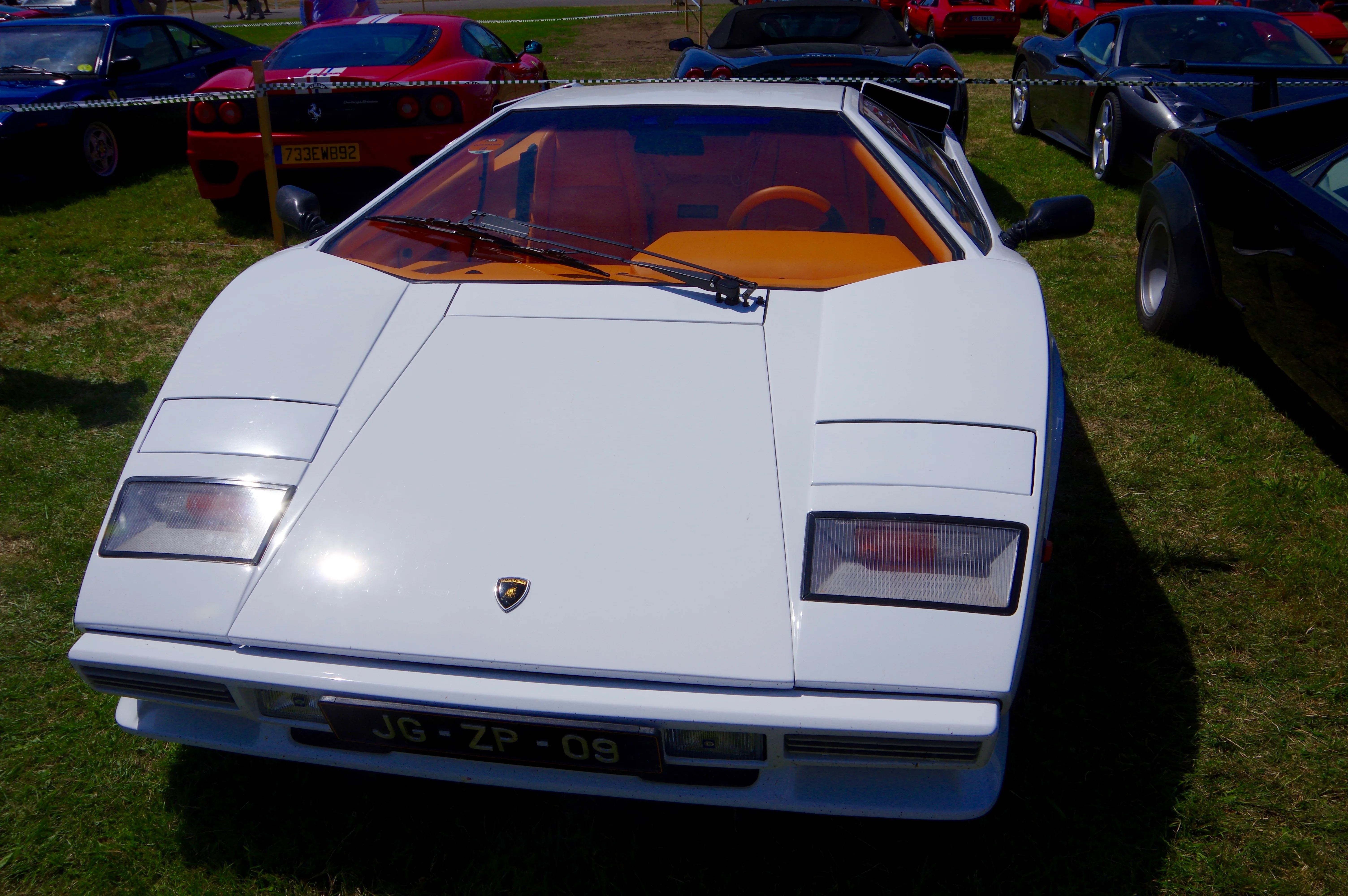 The Countach LP500 prototype, the yellow Bertone-designed car unveiled at the 1971 Geneva Motor Show, reconstructed by Lamborghini. This is the design-schematic form of the car that Gandini drew.