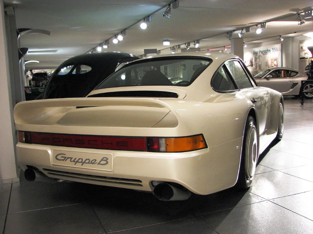 Rear view of the 1983 Gruppe B concept showing the integrated rear wing and air intakes that survived onto the production 959.